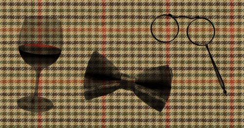 Des lunettes, un nœud pap et un verre de vin